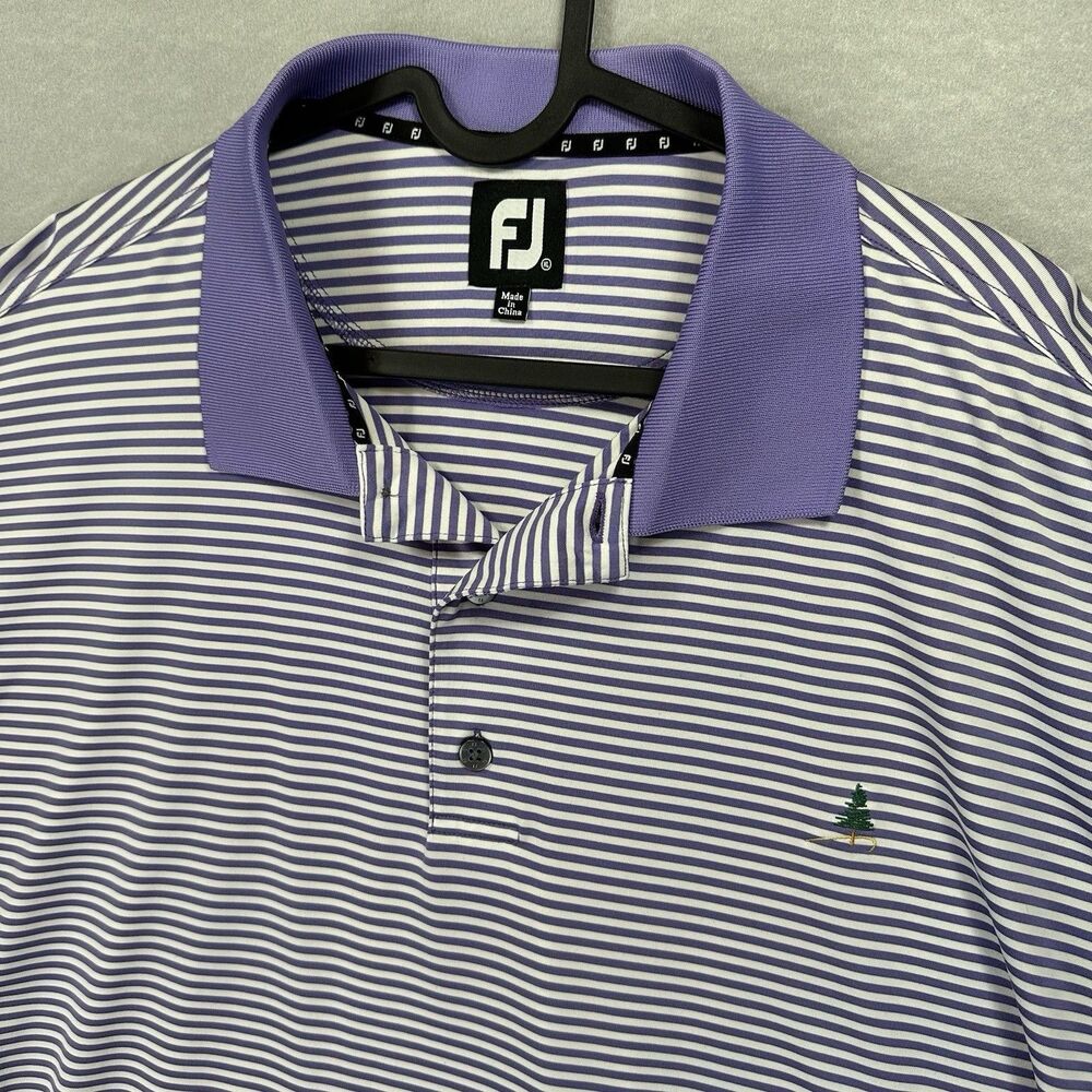 Foot Joy Polo Shirt Mens XL Purple White Striped Performance‎ Pine Tree Logo FJ